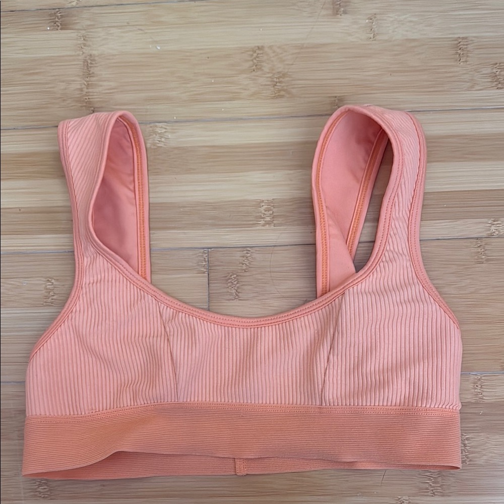 Frankie’s Bikinis luxe Ribbed Drew Sporty bikini top- orange/pink